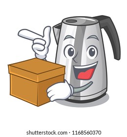 With box plastic electric kettle isolated on cartoon