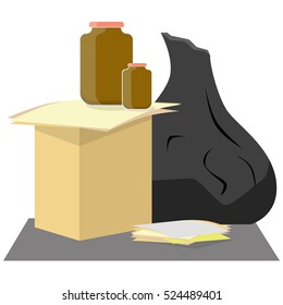 box plastic jar and paper trash and garbage