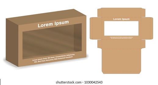 box with plastic window die cut mock up template vector.