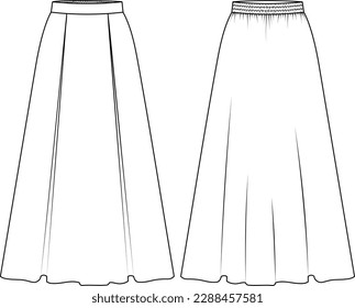 box pleated long skirt sketch