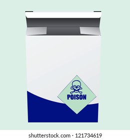 Box of poison with a warning label. Vector illustration.