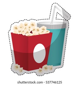 box with pop corn and soft drink icon over white background. colorful design. vector illustration
