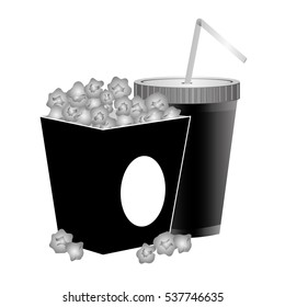 box with pop corn and soft drink icon over white background. vector illustration