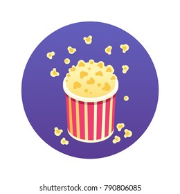 Box with popcorn, cinema food. Vector illustration isometric.