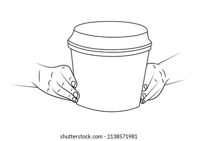 Box of popcorn in hands sketch illustration.