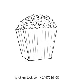 Box of popcorn isolated on white background. Hand drawn vector illustration.