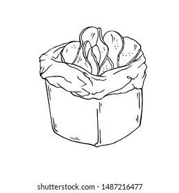 Box of potato chips isolated on white background. Hand drawn vector illustration.