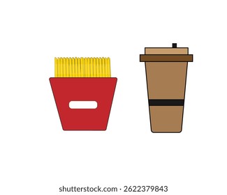 A box of potatoes with a drink