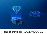 box with a precious stone, shining diamond concept of expensive gifts, jewelry sales, jewelry delivery made in plexus style, low poly, wireframe, triangle, dots, dark-blue background,
