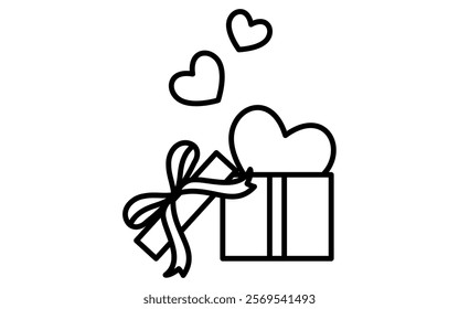 A box of presents filled with hearts, Simple and cute black and white Valentine's Day icon, Vector Illustration