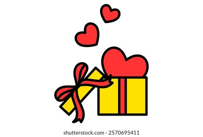 A box of presents filled with hearts, Simple and cute Valentine's Day icon, Vector Illustration