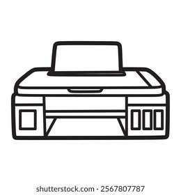 box printer vector image, simple black and white lines, front view