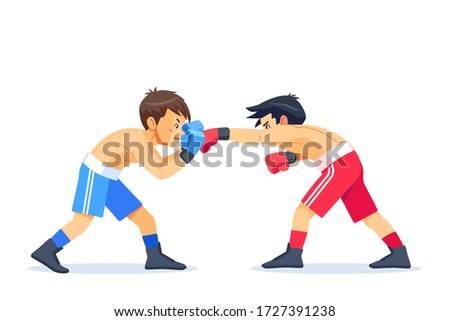 Box professional match. Two young boxer boxing. Cartoon vector illustration isolated on white background.