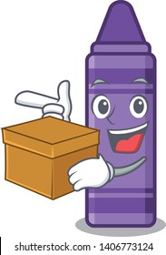 With box purple crayon in the cartoon shape