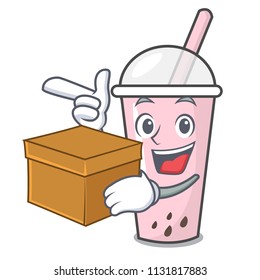 With box raspberry bubble tea character cartoon