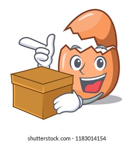 With box raw broken egg on table cartoon