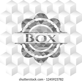 Box realistic grey emblem with cube white background