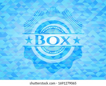 Box realistic light blue emblem. Mosaic background