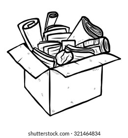 box of recycle paper / cartoon vector and illustration, black and white, hand drawn, sketch style, isolated on white background.