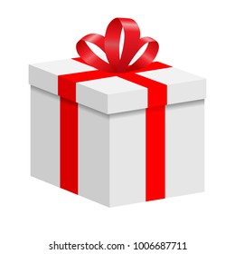 A box with a red ribbon and a bow. Vector illustration