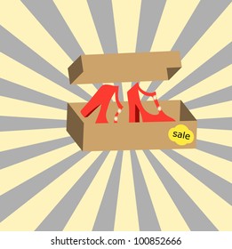 box with red shoes on sale