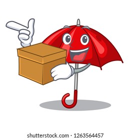 With box red umbrellas isolated in a mascot