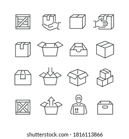 Box Related Icons: Thin Vector Icon Set, Black And White Kit