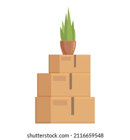 Box relocation pyramide icon cartoon vector. House move. Truck cargo