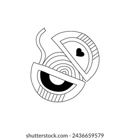 Box with retro round roll of chewing gum. Vector isolated doodle sweet, 90s style.