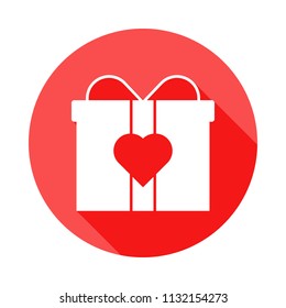 box with ribbon hearts icon in Flat, Long shadow