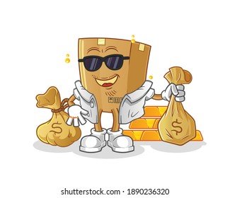 box rich character. cartoon mascot vector