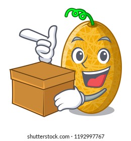 With box ripe honeydew melon in market cartoon
