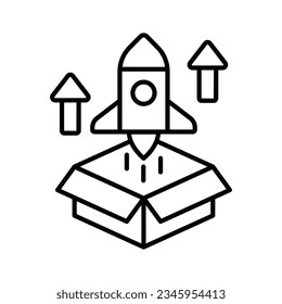 Box with rocket showing product release concept vector, business startup icon