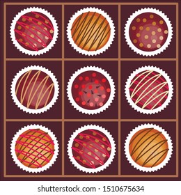Box of round chocolates with frosting