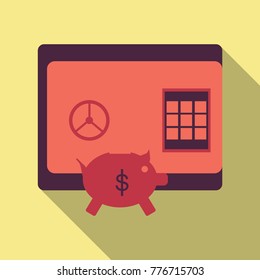 box safe money security bag money dollar outline with safe pig
