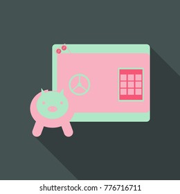 box safe money security bag money dollar outline with safe pig