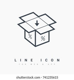 Box sale down line vector icon