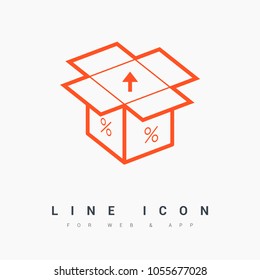 Box sale up line vector icon