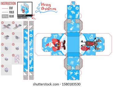 box with santa claus and deer. the children's designer. vector work stock