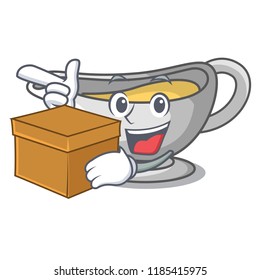 With box sauce boat cartoon with tasty cheese