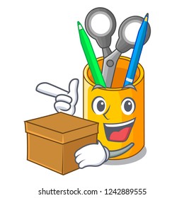 With box school organizer desktop composition on character