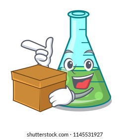 With box science beaker character cartoon