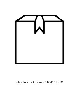 Box with scotch tape. Outline silhouette. Delivery courier service. Isolated object. Vector illustration. Stock image. 