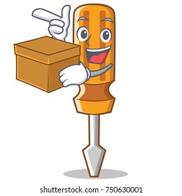 With box screwdriver character cartoon style