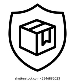 Box with security shield line icon, delivery and logistics symbol, Guaranteed parcel delivery vector sign on white background, pack and protection icon outline. Vector.