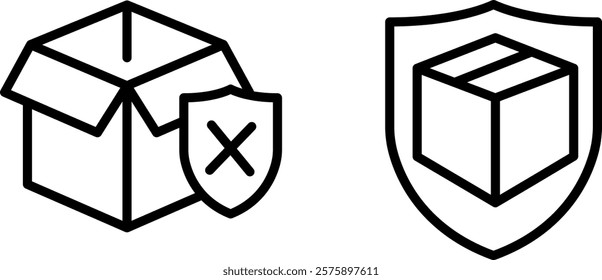 "Box with Security Shield Thin Line Icon for Safe Packaging and Protection"