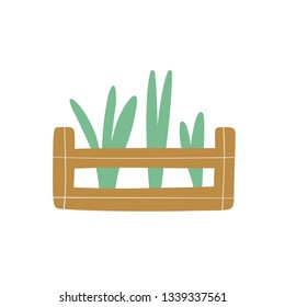 Box of seedlings hand drawn illustration. Doodle vector print isolated on white background