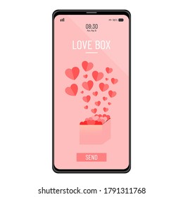 Box to send love and warmth. Love box icon. Heart balloon logo. Heart icon. Mobile phones send love. Illustration vector.