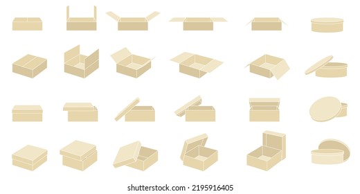 Box set. Gift boxes set. Cardboard Boxes And Packaging. Open Box. Closed box. Delivery package.
