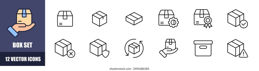 Conjunto de iconos de caja. Iconos de entrega. Estilo lineal. Iconos del vector.